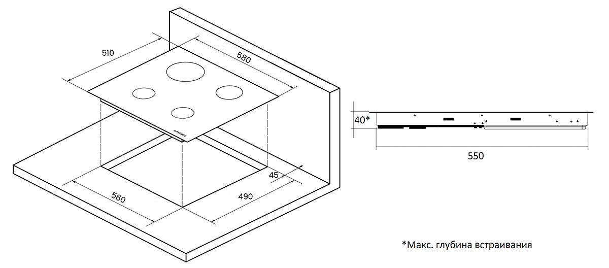 Вырез под варочную