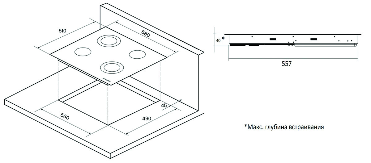 Вырез под варочную