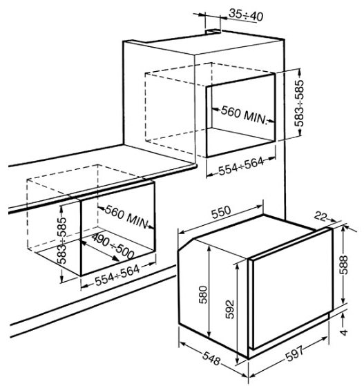 Размеры ниши для духовки