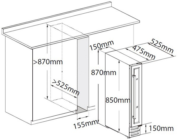 Размеры узких встраиваемых винных шкафов 15 см