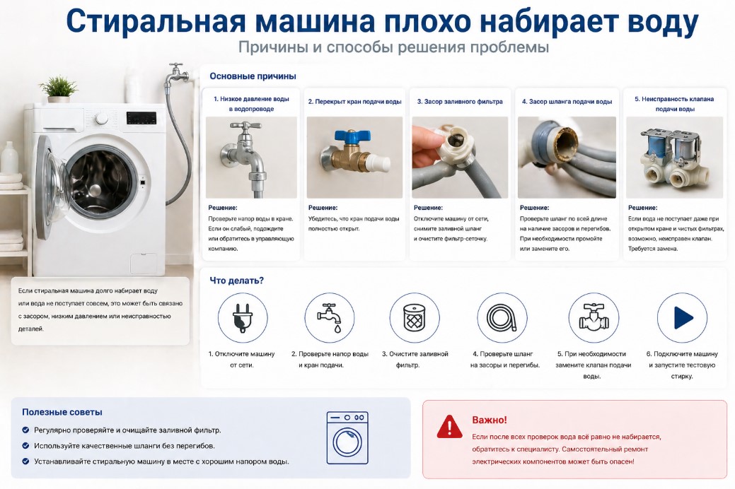 Стиральная машина плохо набирает воду Стиральная машина плохо набирает воду
