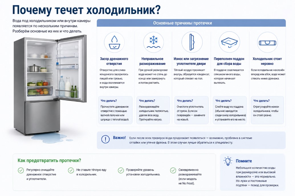 Почему течет холодильник Почему течет холодильник