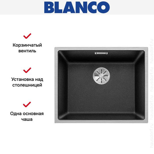 Мойка Blanco SUBLINE 500-IF отводная арматура InFino® антрацит (фото 5) Мойка Blanco SUBLINE 500-IF отводная арматура InFino® антрацит (preview 5)