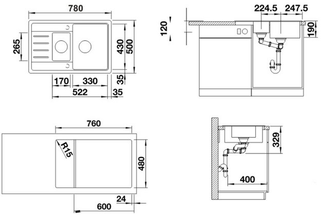 Мойка BLANCO Legra 6 S Compact SIlgranit черный (preview 3)