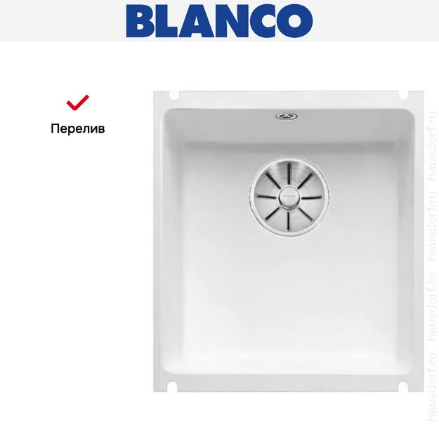 Мойка Blanco SUBLINE 375-U керамика отводная арматура InFino® глянцевый белый (фото 4) Мойка Blanco SUBLINE 375-U керамика отводная арматура InFino® глянцевый белый (preview 4)