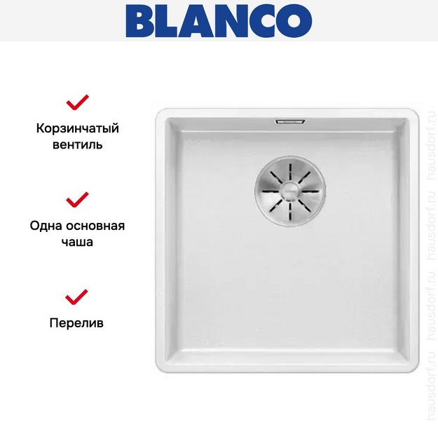 Мойка Blanco SUBLINE 400-F отводная арматура InFino® белый (фото 3) Мойка Blanco SUBLINE 400-F отводная арматура InFino® белый (preview 3)