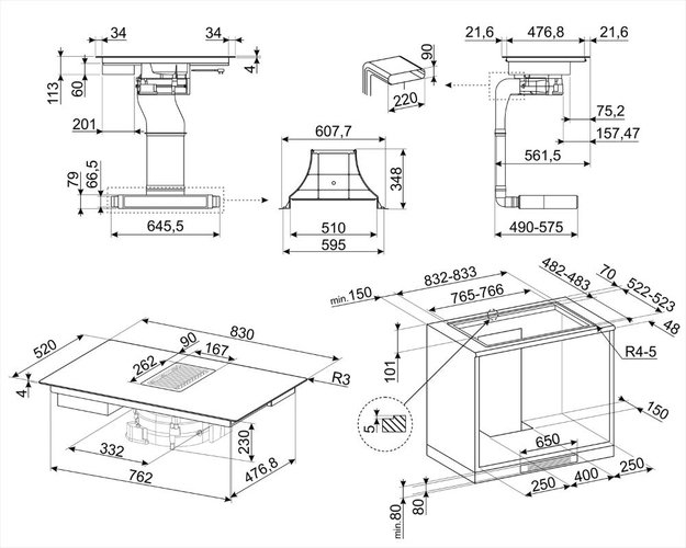 Индукционная варочная панель со встроенной вытяжкой Smeg HOBD182DG (фото 9) Индукционная варочная панель со встроенной вытяжкой Smeg HOBD182DG (preview 9)