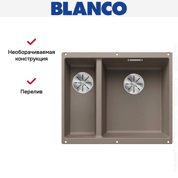 Мойка BLANCO SUBLINE 340/160-U Silgranit серый беж, чаша справа (preview 9)