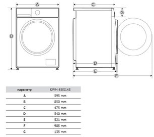 Узкая стиральная машина с паром Кертинг KWM 45IS148 S фото 2 Узкая стиральная машина с паром Korting KWM 45IS148 S фото 2