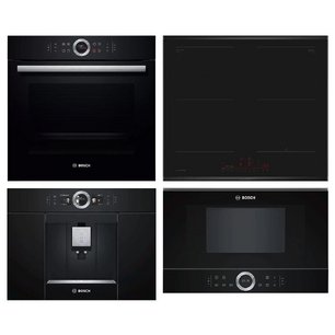 Bosch (варочная панель PVQ695HC1Z + духовой шкаф HBG633BB1 + микроволновая печь BFR634GB1 + кофемашина CTL636EB6) фото
